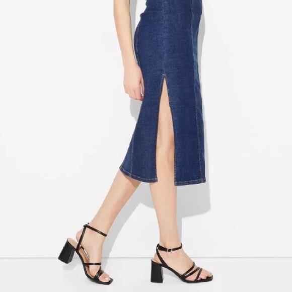 brand new Size 1X Wild Fable Women's Denim Midi Bodycon Dress in Dark Blue Wash - Picture 5 of 5